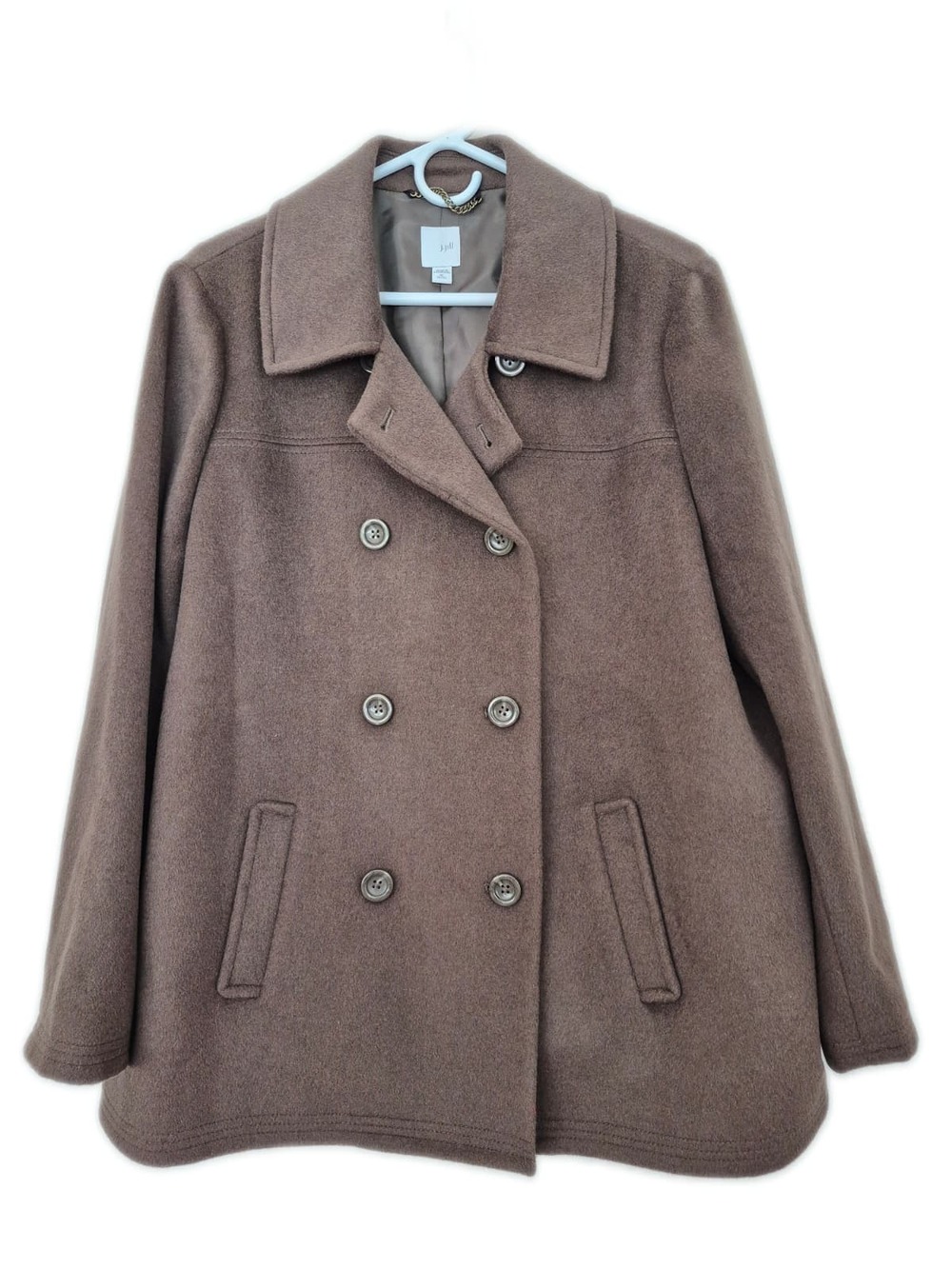 J.Jill Sz XL Petite Jacket Wool Blend Pea Coat Brown Soft Cozy Warm